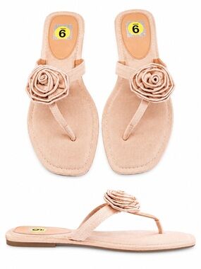 NWOT Women’s Jasmin Floral Thong Slide Sandals Beige Canvas Size 9
